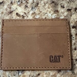 Caterpillar Tan Leather Card Holder with CAT Logo